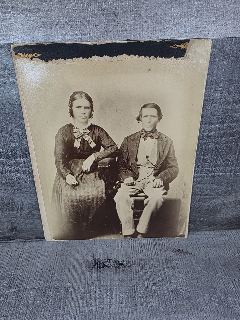 Antique 1860s Albumen Photo Couple Portrait Victorian Folk Photograph 197.14